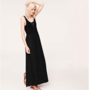 Lou & Grey Womens Black Crinkle Maxi Dress Packable Boho Western Size L/XL NWOT